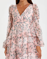 Pink Puff Sleeve Floral Printed Dress